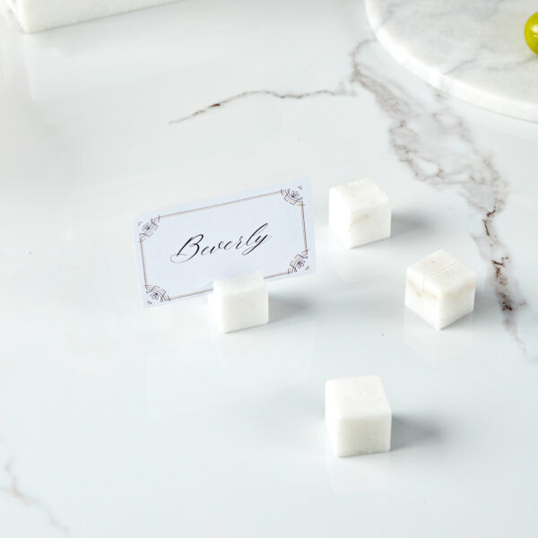 Handcrafted Set of 4 Elegant Polished White Marble Place Card Holders