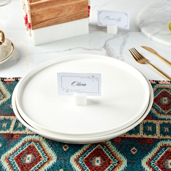 Handcrafted Set of 4 Elegant Polished White Marble Place Card Holders - Image 2