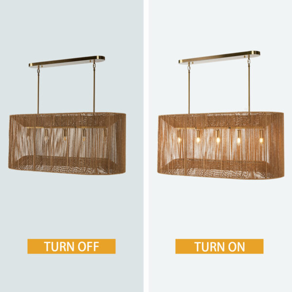 Coastal-Inspired Abaca Rope Linear Iron Chandelier - Image 5