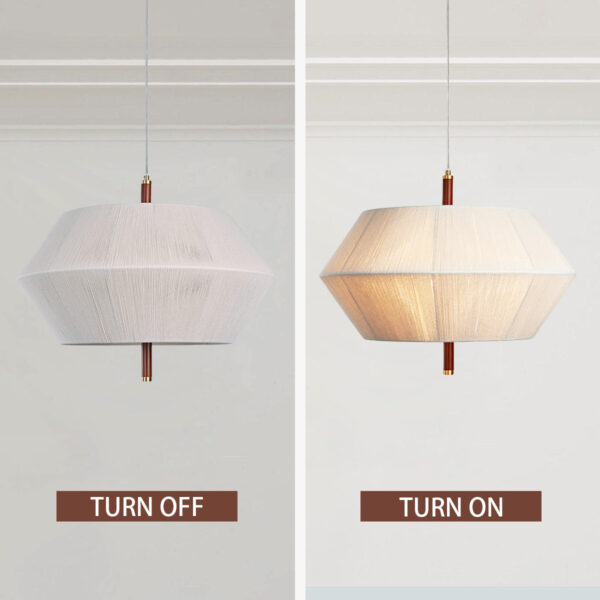 Contemporary Boho Oak Natural Cotton Weaved Pendant Light - Image 4