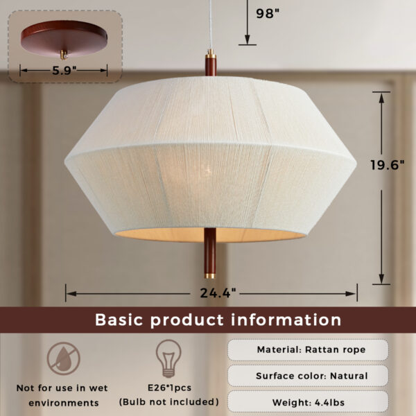 Contemporary Boho Oak Natural Cotton Weaved Pendant Light - Image 2