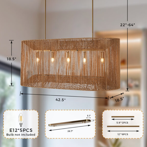 Coastal-Inspired Abaca Rope Linear Iron Chandelier - Image 2
