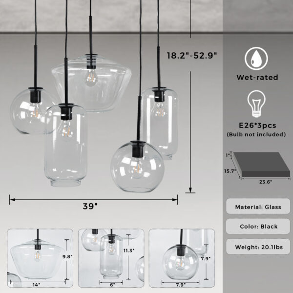 Adjustable Glass Shade Chandelier - Image 2