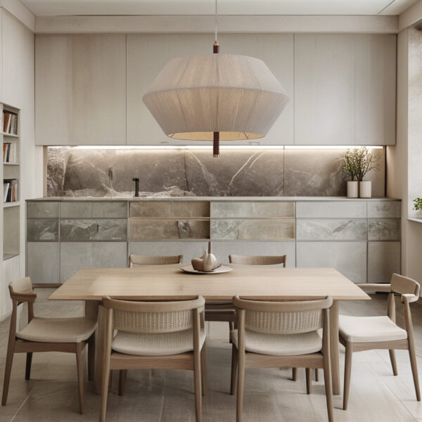 Contemporary Boho Oak Natural Cotton Weaved Pendant Light - Image 6