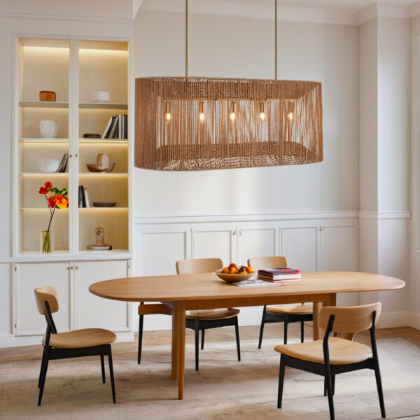 Coastal-Inspired Abaca Rope Linear Iron Chandelier - Image 7