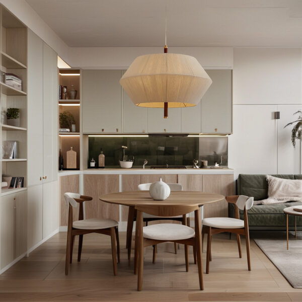 Contemporary Boho Oak Natural Cotton Weaved Pendant Light - Image 7