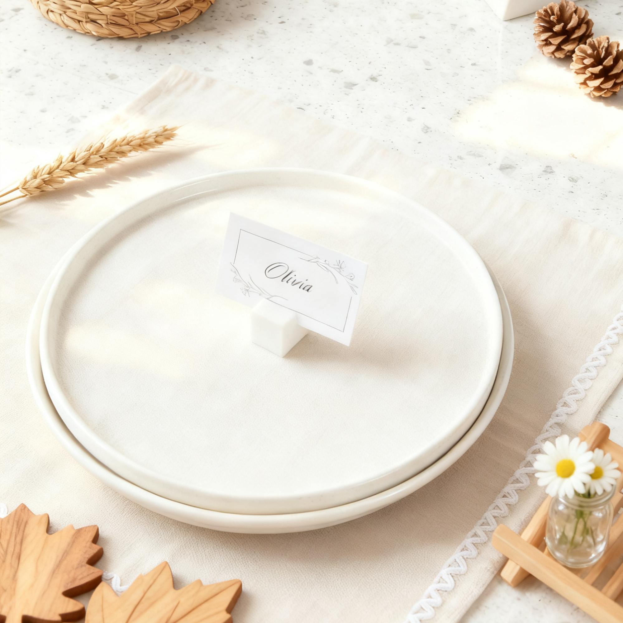 Handcrafted Elegant Polished White Marble Place Card Holders Set of 4 - Image 3