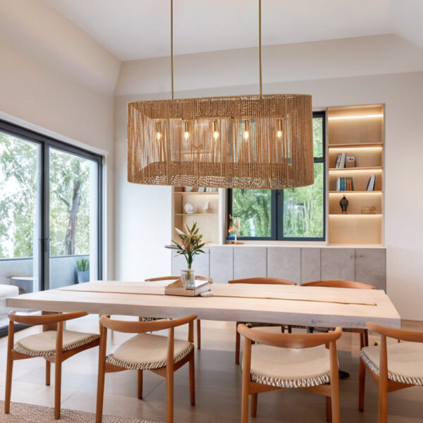 Coastal-Inspired Abaca Rope Linear Iron Chandelier - Image 8