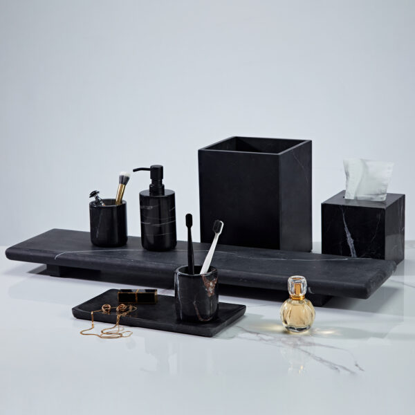 Handcrafted Black Marquina Marble Bath Accessories - Image 46