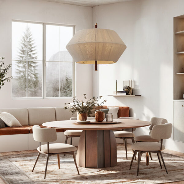 Contemporary Boho Oak Natural Cotton Weaved Pendant Light - Image 8