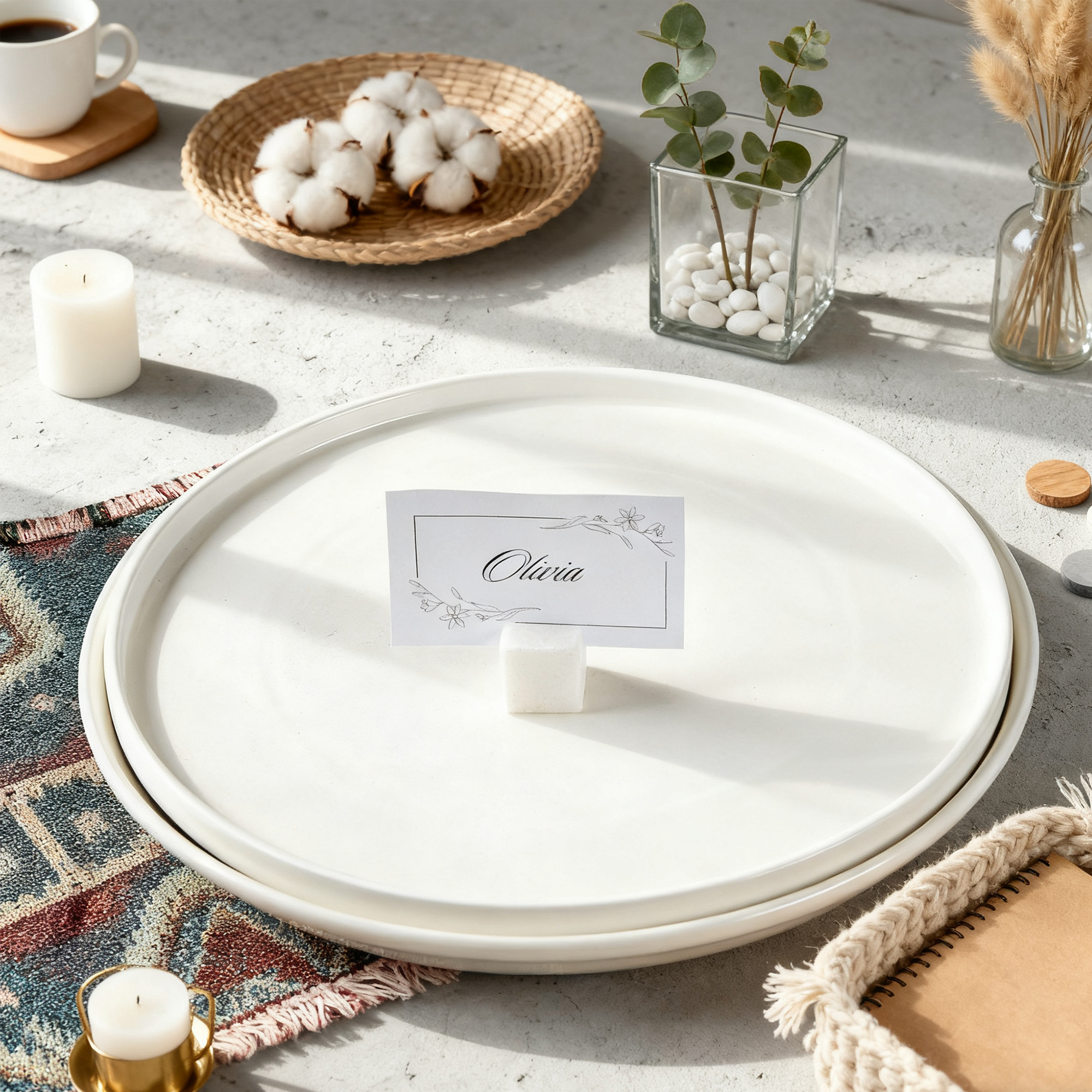 Handcrafted Elegant Polished White Marble Place Card Holders Set of 4 - Image 4