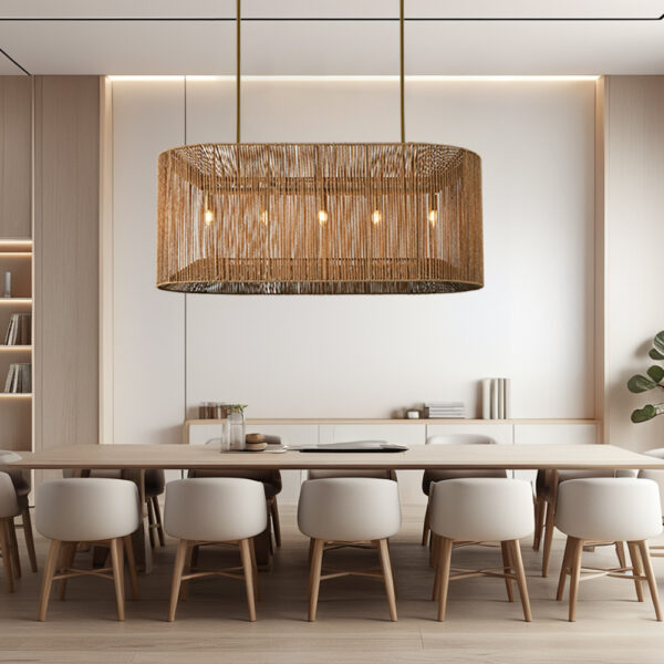 Coastal-Inspired Abaca Rope Linear Iron Chandelier - Image 9