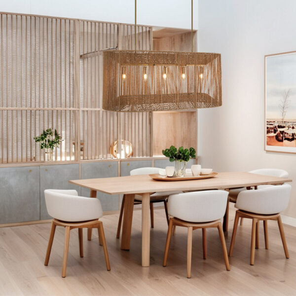 Coastal-Inspired Abaca Rope Linear Iron Chandelier - Image 10