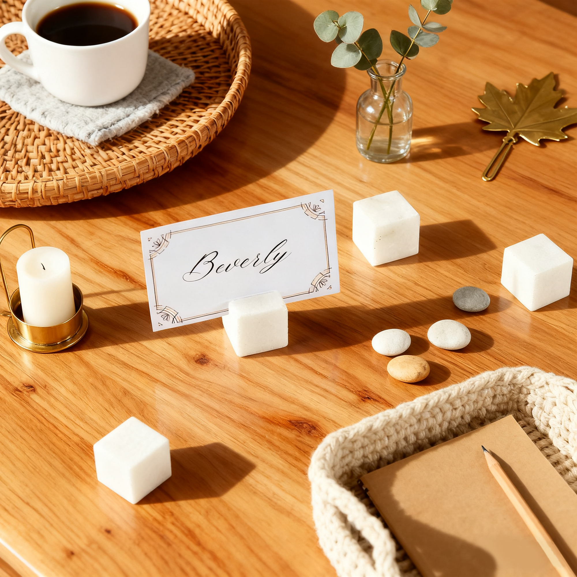 Handcrafted Elegant Polished White Marble Place Card Holders Set of 4 - Image 6