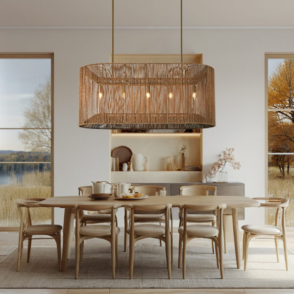 Coastal-Inspired Abaca Rope Linear Iron Chandelier - Image 11