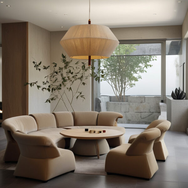 Contemporary Boho Oak Natural Cotton Weaved Pendant Light - Image 11