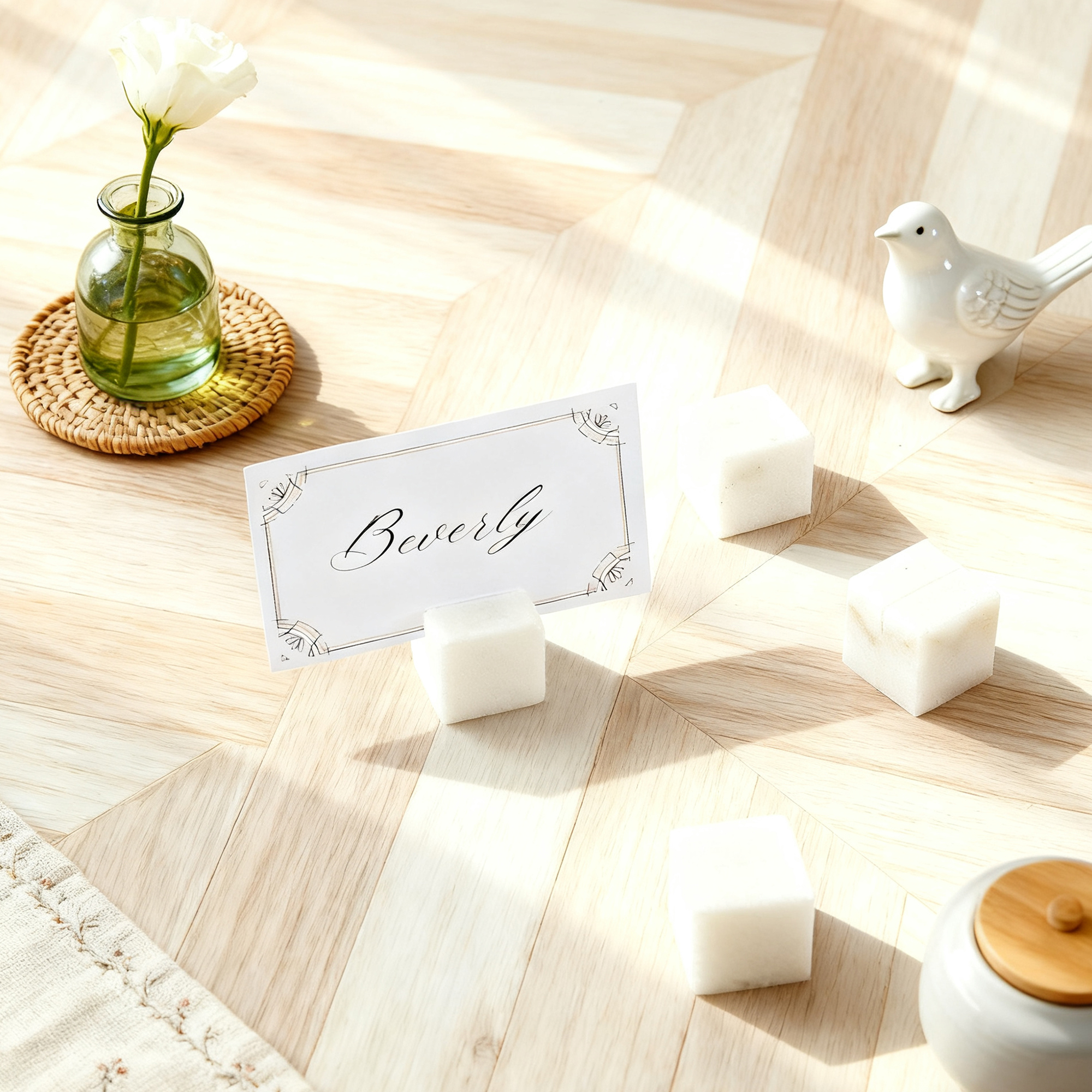 Handcrafted Elegant Polished White Marble Place Card Holders Set of 4 - Image 7