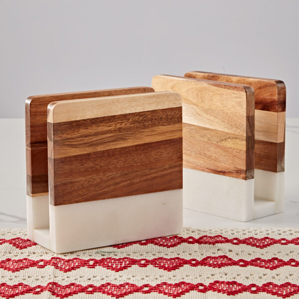 Modern Wood and Marble Napkin Holder - Image 4