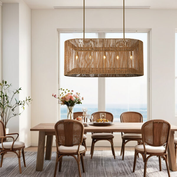 Coastal-Inspired Abaca Rope Linear Iron Chandelier - Image 12