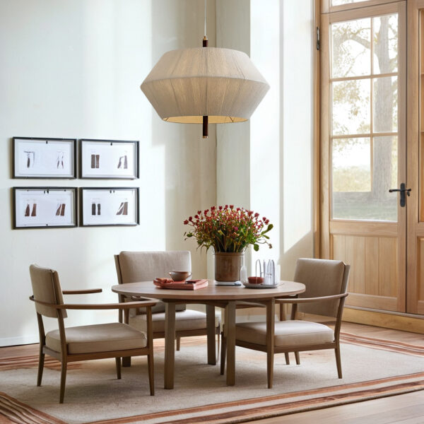 Contemporary Boho Oak Natural Cotton Weaved Pendant Light - Image 12