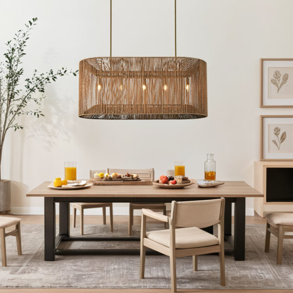 Coastal-Inspired Abaca Rope Linear Iron Chandelier - Image 13