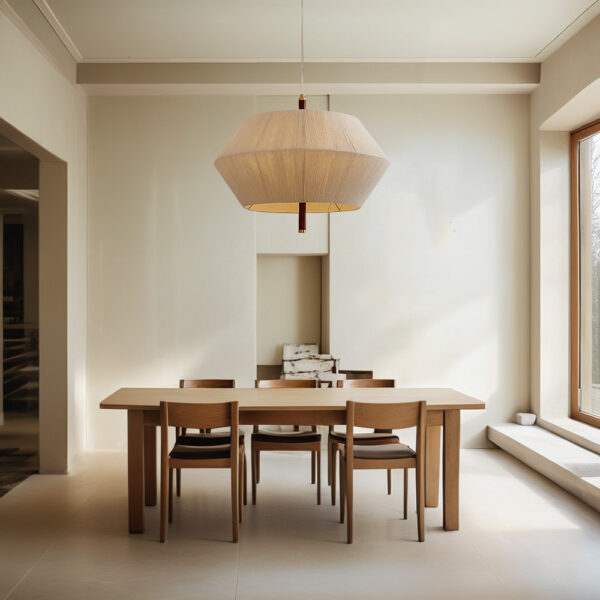 Contemporary Boho Oak Natural Cotton Weaved Pendant Light - Image 13