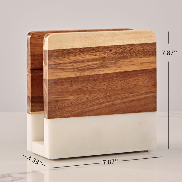 Modern Wood and Marble Napkin Holder - Image 2