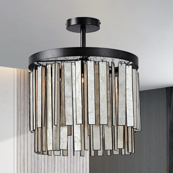 Capiz Tile Round Flush Mount, Seashell Close to Ceiling Light - Image 3