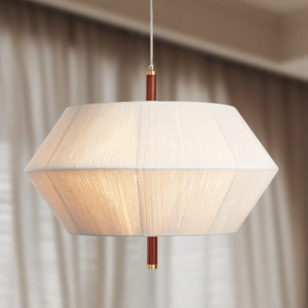 Contemporary Boho Oak Natural Cotton Weaved Pendant Light - Image 3