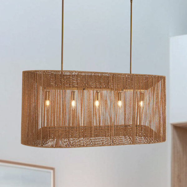 Coastal-Inspired Abaca Rope Linear Iron Chandelier