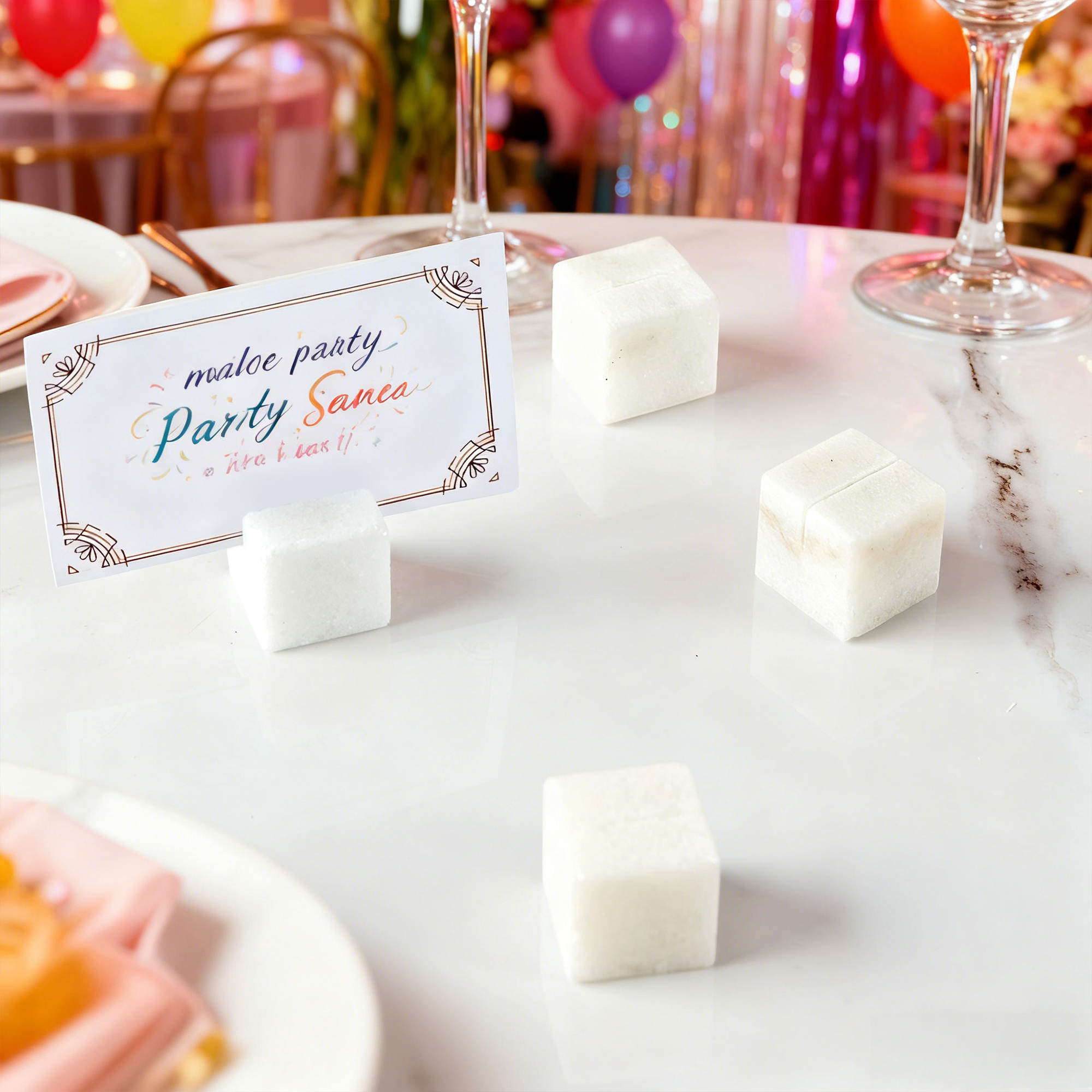 Handcrafted Elegant Polished White Marble Place Card Holders Set of 4 - Image 10