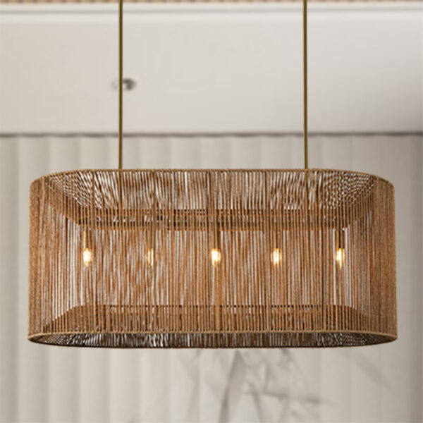 Coastal-Inspired Abaca Rope Linear Iron Chandelier - Image 3