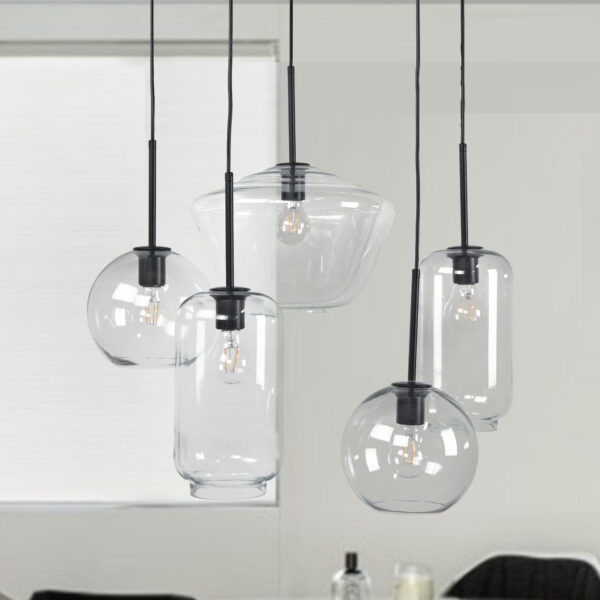 Adjustable 5 Light Glass Shade Pendant Light