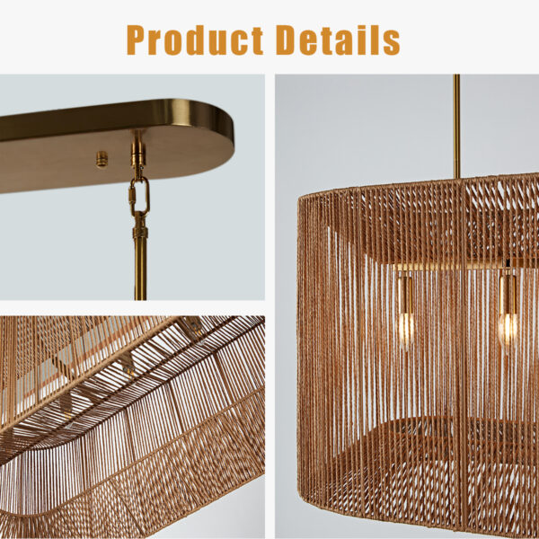 Coastal-Inspired Abaca Rope Linear Iron Chandelier - Image 4