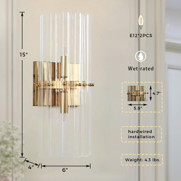 Vintage-Inspired Modern Brass and Crystal Wall Sconce - Image 2