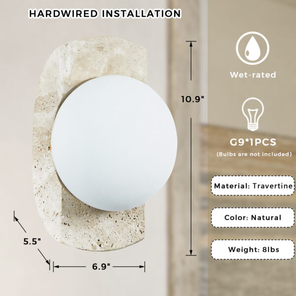 Travertine Opaline Wall Sconce - Image 2