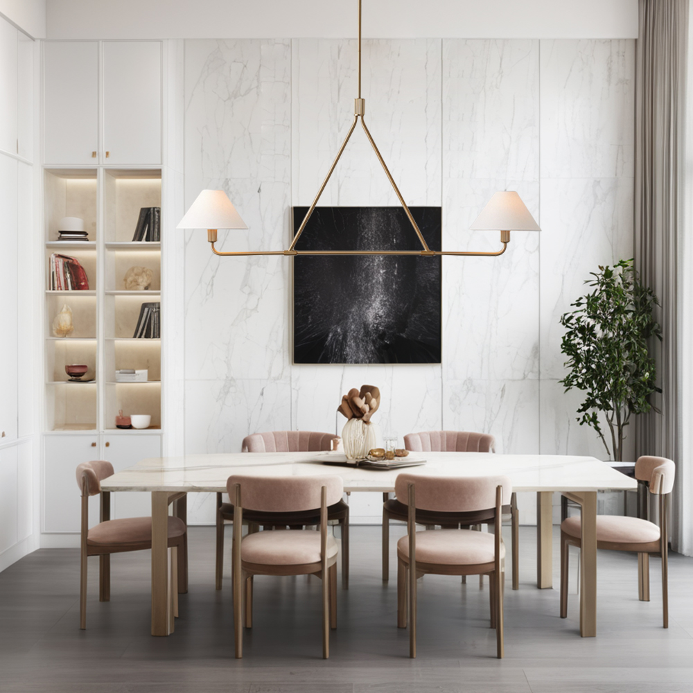 Ivory Linen Conical 2-Light Linear Chandelier - Image 18