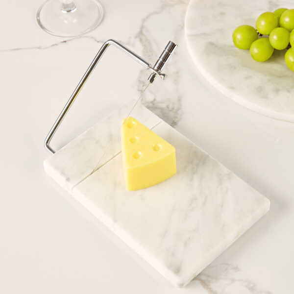 White Marble Cheese Board with Slicer - Image 2