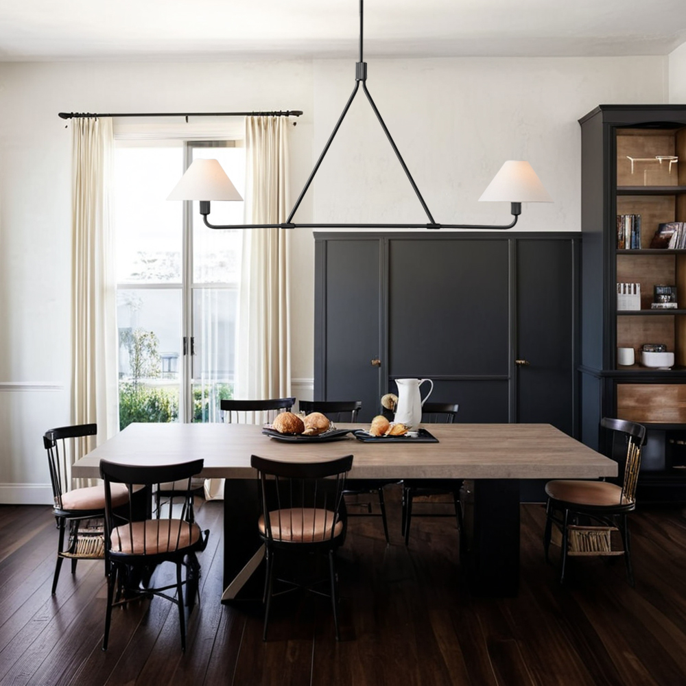 Ivory Linen Conical 2-Light Linear Chandelier - Image 3