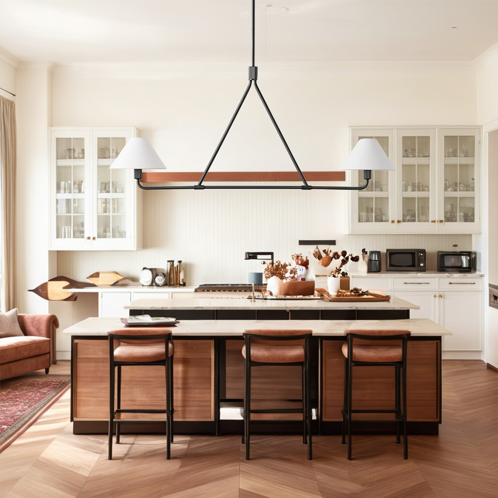 Ivory Linen Conical 2-Light Linear Chandelier - Image 4