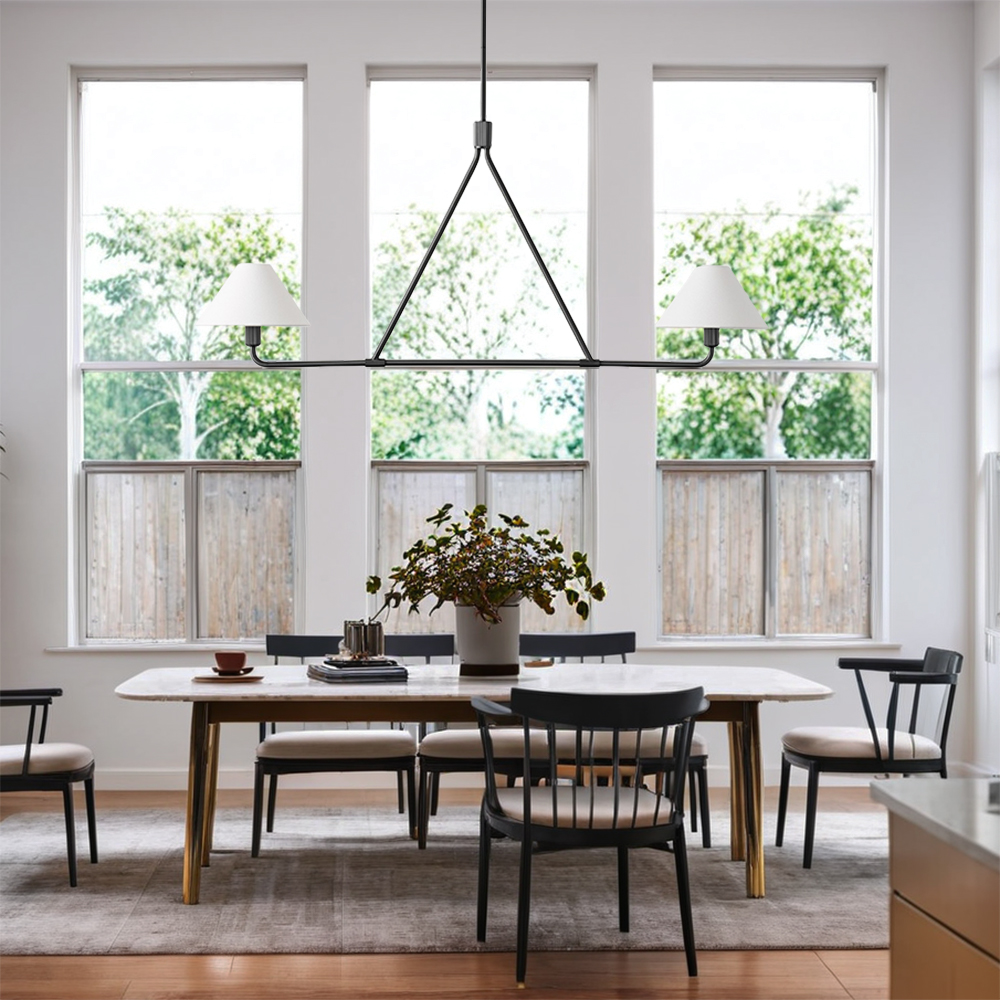 Ivory Linen Conical 2-Light Linear Chandelier - Image 5