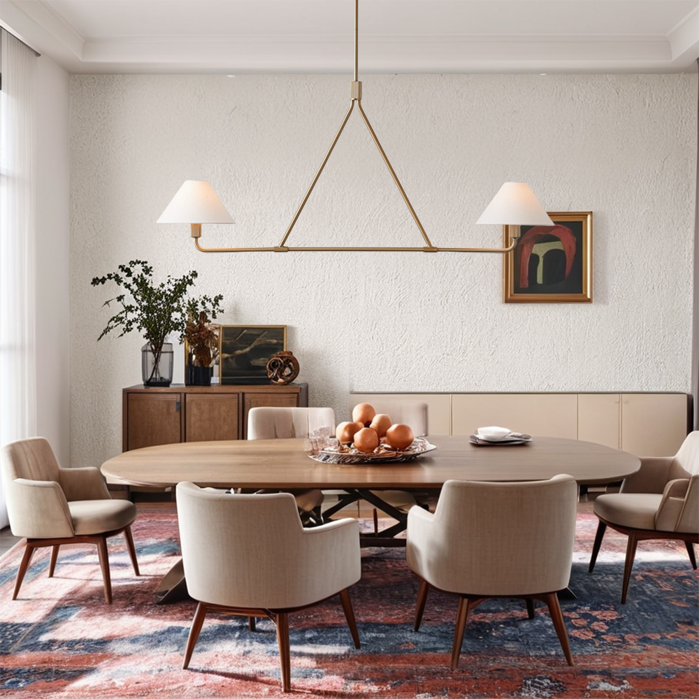 Ivory Linen Conical 2-Light Linear Chandelier - Image 21