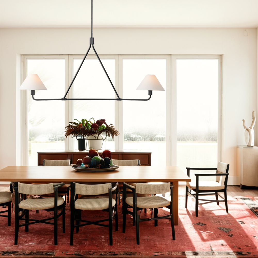 Ivory Linen Conical 2-Light Linear Chandelier - Image 6