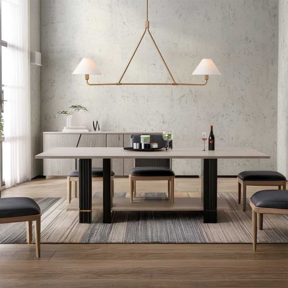 Ivory Linen Conical 2-Light Linear Chandelier - Image 22