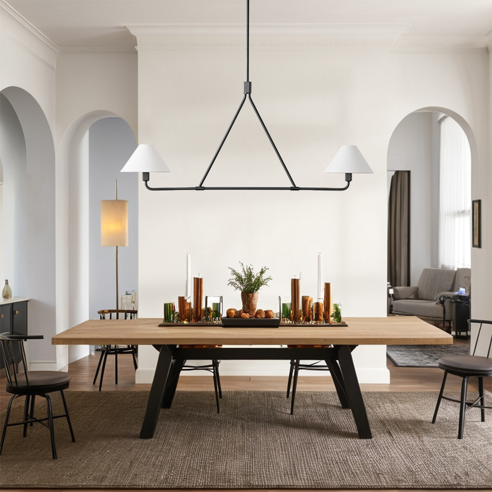 Ivory Linen Conical 2-Light Linear Chandelier - Image 7