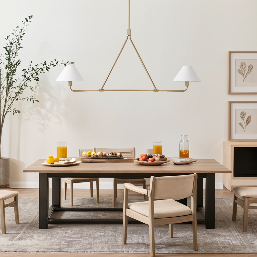 Ivory Linen Conical 2-Light Linear Chandelier - Image 23