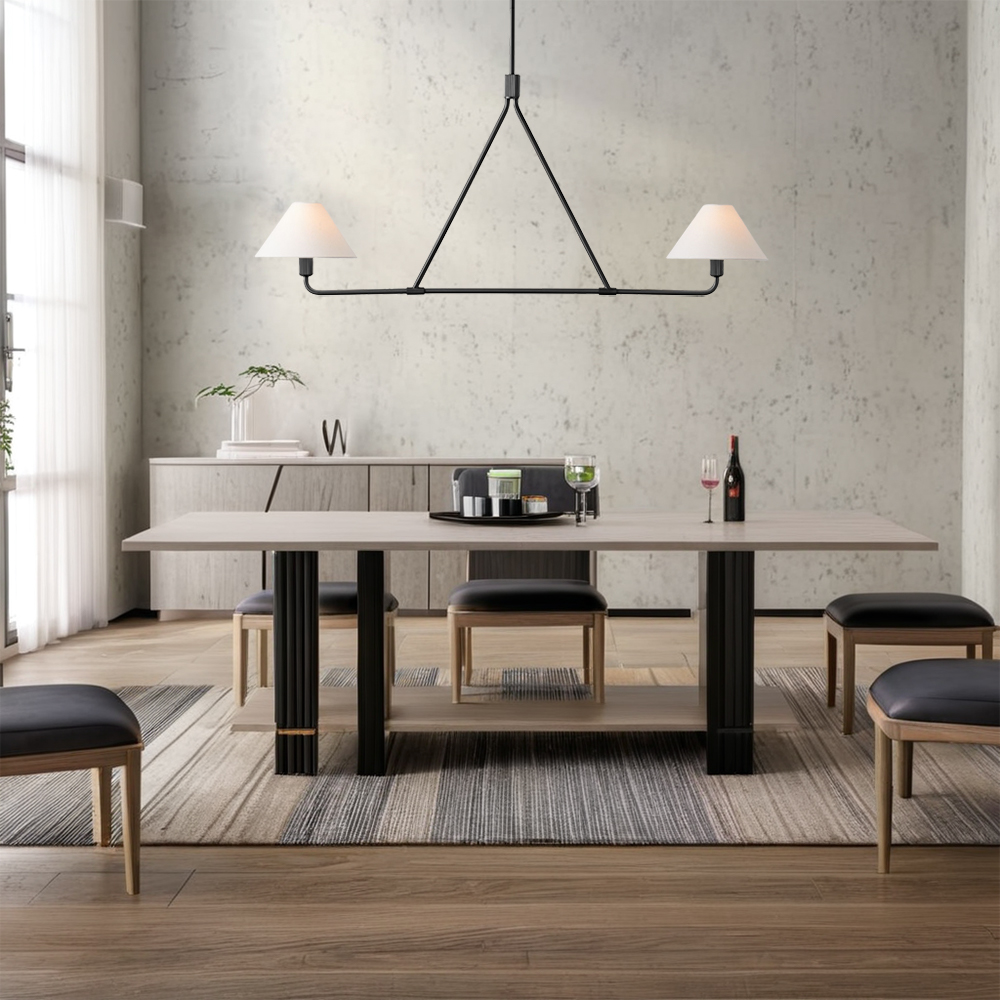 Ivory Linen Conical 2-Light Linear Chandelier - Image 8