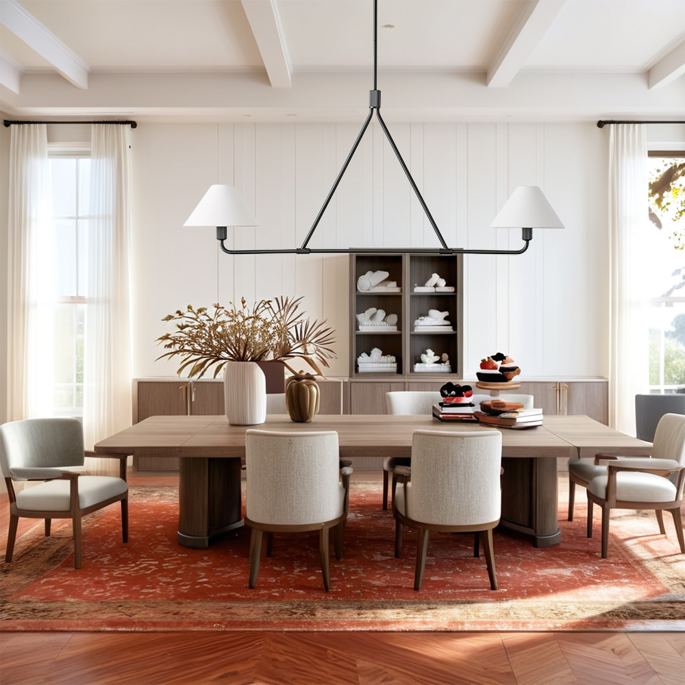 Ivory Linen Conical 2-Light Linear Chandelier - Image 9