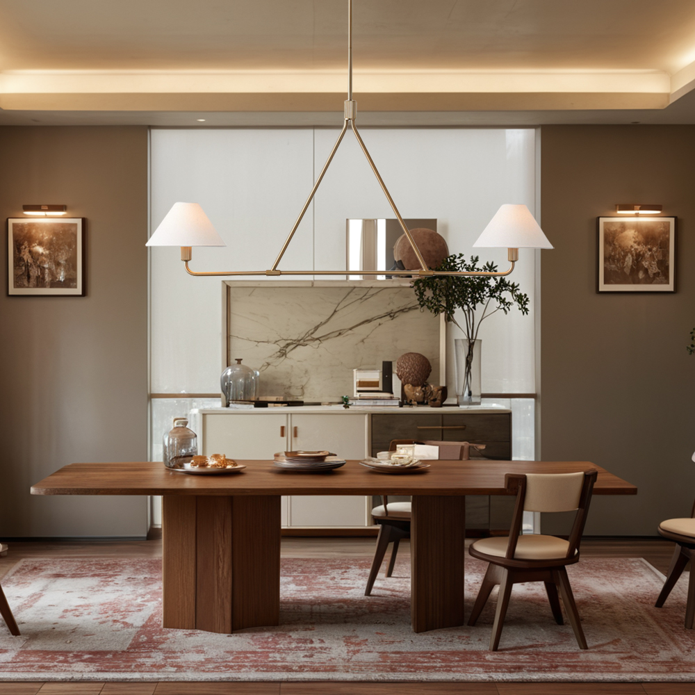 Ivory Linen Conical 2-Light Linear Chandelier - Image 25