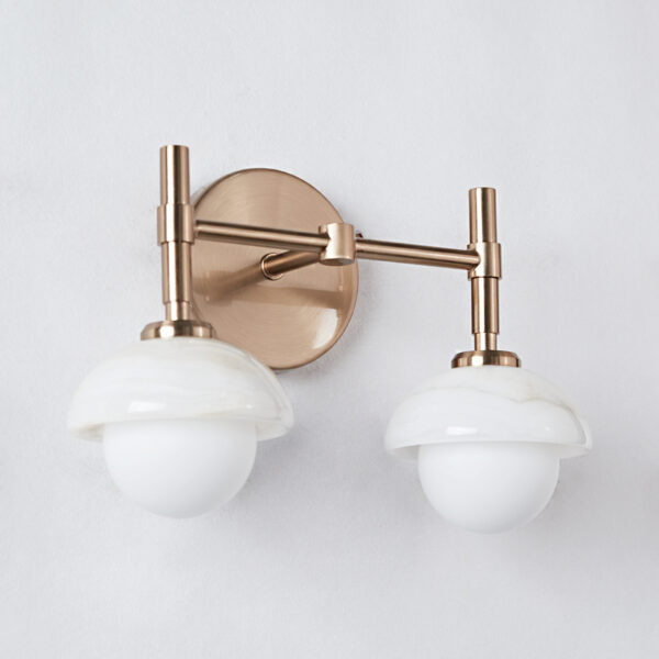 Brass Wall Sconce with Opal Glass Shade and Hand-Carved Alabaster